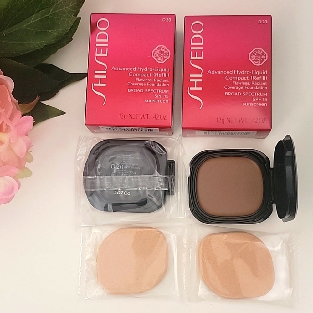 2 x SHISEIDO Advanced Hydro-Liquid Compact (REFILL) 0.42 oz D20 RICH BROWN